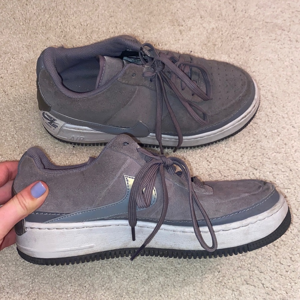 Gray suede Nike Air Force 1s